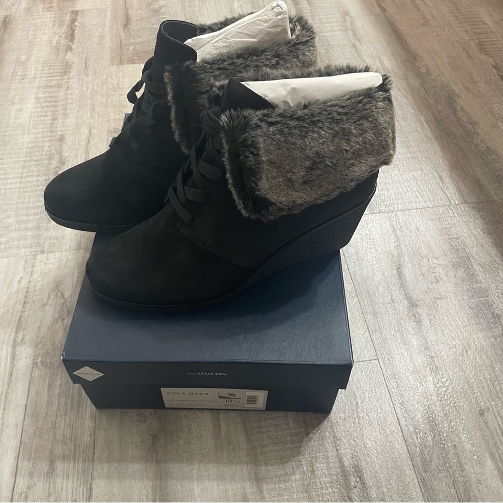 Cole Haan Coralie Wedge Waterproof Suede Boots Size 10.5